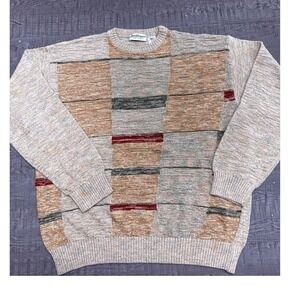 Vintage Norm Thompson Patchwork Knit Sweater Mens L Made‎ in Italy Cotton Blend